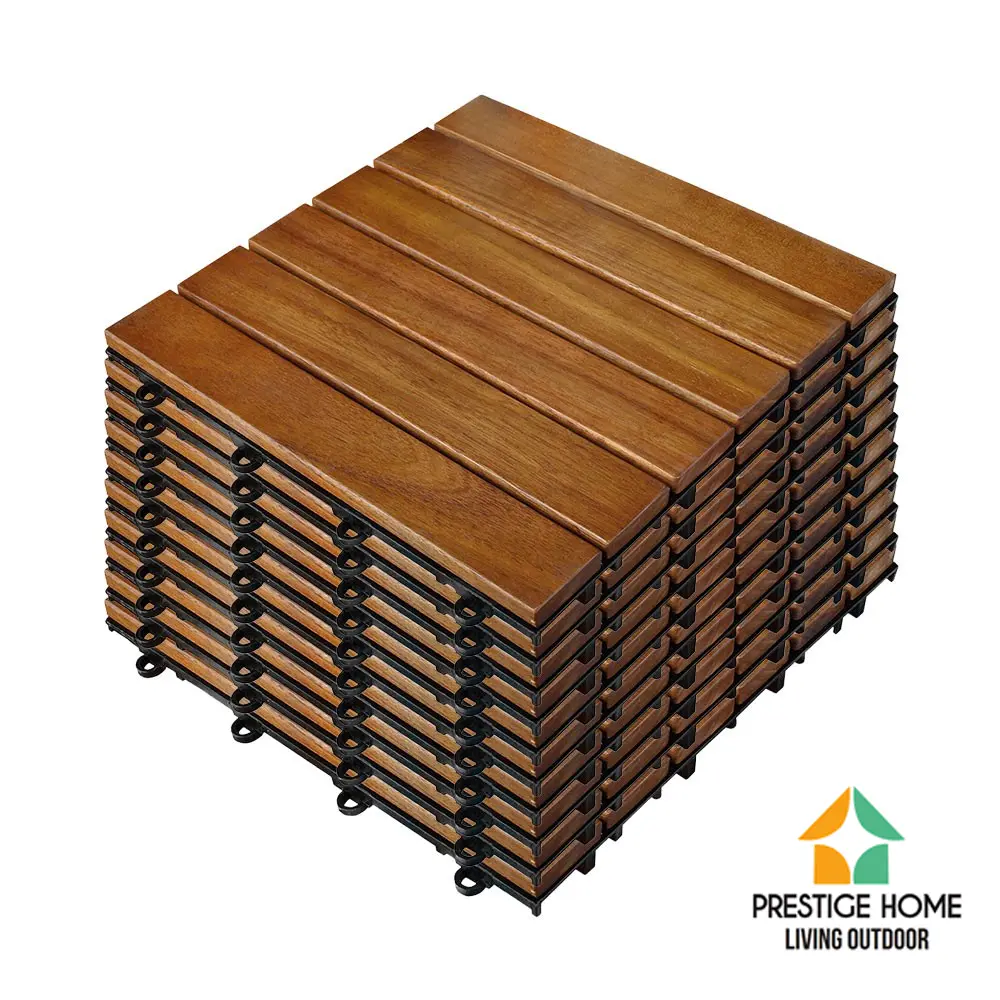 9er-Set Massivholz-Klickfliese aus Akazienholz, ca. 30 x 30 cm - Braun