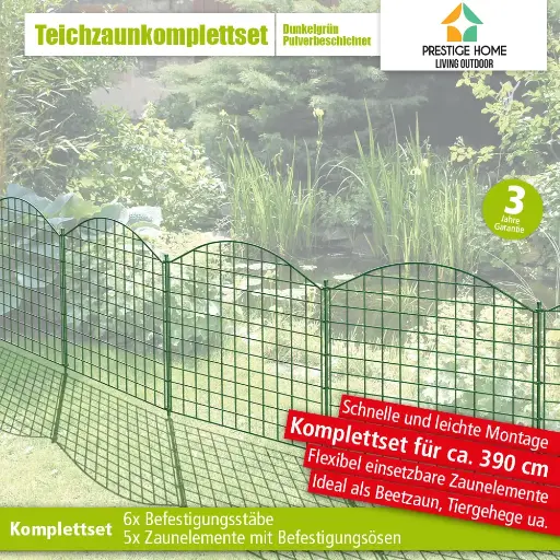 [1202181-198841] 11tlg. Teichzaun Oberbogen, ca. 390 x 78,5 cm - Dunkelgrün
